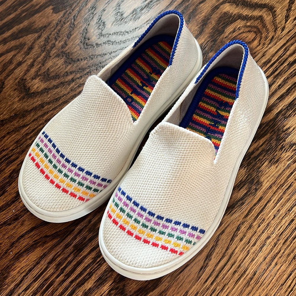 Rothy's Kids Sneakers in White with Rainbow Accents